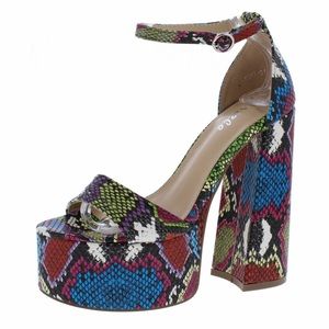 Multi-colored snakeskin platform sandals